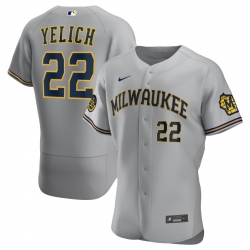 Brewers 22 Christian Yelich Gray Nike 2020 Flexbase Jersey