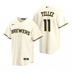 Men Milwaukee Brewers 11 Rowdy Tellez Cream Cool Base Stitched Jerse