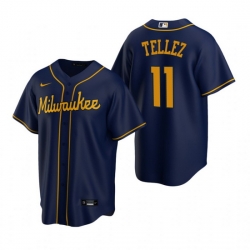 Men Milwaukee Brewers 11 Rowdy Tellez Navy Cool Base Stitched Jerse