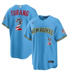 Men Milwaukee Brewers 2 Brice Turang Blue 2026 USA 250 Fourth of July Home Stadium Stitched Baseball Jersey Men Milwaukee Brewers 2 Brice Turang Blue 2026 USA 250 Fourth of July Home Stadium Stitched Baseball Jersey
