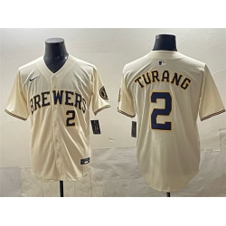 Men Milwaukee Brewers 2 Brice Turang Cream Home Limited Stitched Baseball Jersey