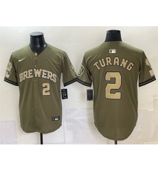 Men Milwaukee Brewers 2 Brice Turang Olive 2026 Armed Forces Day Stitched Baseball Jersey Men Milwaukee Brewers 2 Brice Turang Olive 2026 Armed Forces Day Stitched Baseball Jersey