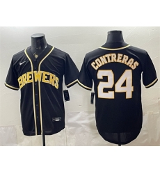 Men Milwaukee Brewers 24 William Contreras 2026 Fashion Replica Black Out Stitched Baseball Jersey Men Milwaukee Brewers 24 William Contreras 2026 Fashion Replica Black Out Stitched Baseball Jersey
