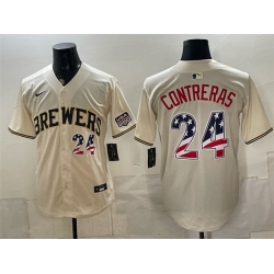 Men Milwaukee Brewers  24 William Contreras Cream 2026 USA 250 Fourth of July Home Stadium Stitched Baseball Jersey