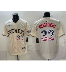 Men Milwaukee Brewers 32 Jacob Misiorowski Cream 2026 USA 250 Fourth of July Home Stadium Stitched Baseball Jersey Men Milwaukee Brewers 32 Jacob Misiorowski Cream 2026 USA 250 Fourth of July Home Stadium Stitched Baseball Jersey