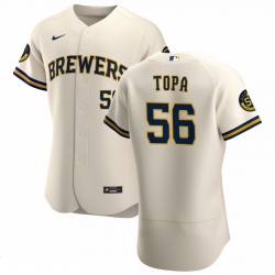 Men Milwaukee Brewers 56 Justin Topa Men Nike Cream Home 2020 Flex Base Player MLB Jersey