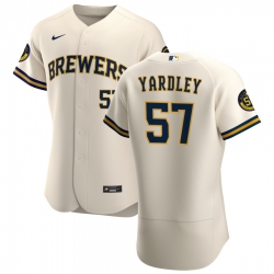 Men Milwaukee Brewers 57 Eric Yardley Men Nike Cream Home 2020 Flex Base Player MLB Jersey