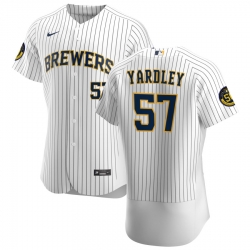 Men Milwaukee Brewers 57 Eric Yardley Men Nike White Home 2020 Flex Base Player MLB Jersey