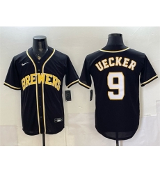 Men Milwaukee Brewers 9 Bob Uecker 2026 Fashion Replica Black Out Stitched Baseball Jersey Men Milwaukee Brewers 9 Bob Uecker 2026 Fashion Replica Black Out Stitched Baseball Jersey