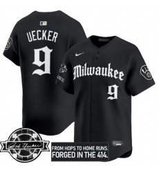Men Milwaukee Brewers 9 Bob Uecker Black Gothic Edition Bob Uecker Patch Vapor Premier Limited Stitched Baseball Jersey Men Milwaukee Brewers 9 Bob Uecker Black Gothic Edition Bob Uecker Patch Vapor Premier Limited Stitched Baseball Jersey
