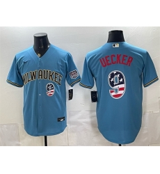 Men Milwaukee Brewers 9 Bob Uecker Blue 2026 USA 250 Fourth of July Home Stadium Stitched Baseball Jersey Men Milwaukee Brewers 9 Bob Uecker Blue 2026 USA 250 Fourth of July Home Stadium Stitched Baseball Jersey
