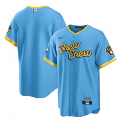 Men Milwaukee Brewers Blank Powder Blue 2022 City Connect Cool Base Stitched Jersey