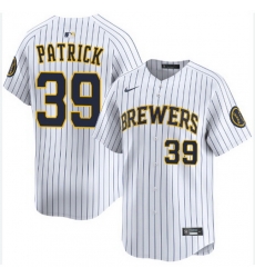 Men Milwaukee Brewers Chad Patrick #39 Home White Strips Stitched Limited Jersey Men Milwaukee Brewers Chad Patrick #39 Home White Strips Stitched Limited Jersey