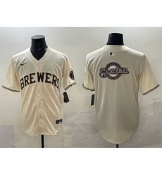 Men Milwaukee Brewers Team Big Logo Cream Home Limited Stitched Jersey Men Milwaukee Brewers Team Big Logo Cream Home Limited Stitched Jersey
