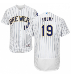 Mens Majestic Milwaukee Brewers 19 Robin Yount White Home Flex Base Authentic Collection MLB Jersey