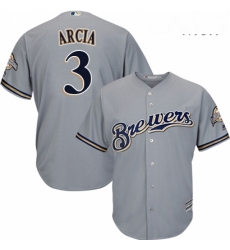 Mens Majestic Milwaukee Brewers 3 Orlando Arcia Replica Grey Road Cool Base MLB Jersey