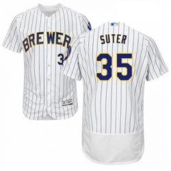 Mens Majestic Milwaukee Brewers 35 Brent Suter White Home Flex Base Authentic Collection MLB Jersey