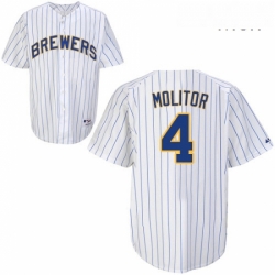 Mens Majestic Milwaukee Brewers 4 Paul Molitor Authentic White blue strip MLB Jersey