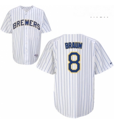 Mens Majestic Milwaukee Brewers 8 Ryan Braun Authentic WhiteBlue Strip MLB Jersey