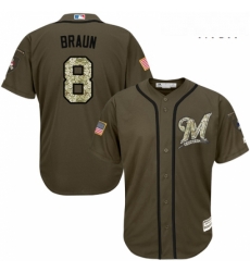 Mens Majestic Milwaukee Brewers 8 Ryan Braun Replica Green Salute to Service MLB Jersey