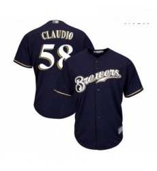 Mens Milwaukee Brewers 58 Alex Claudio Replica Navy Blue Alternate Cool Base Baseball Jersey 