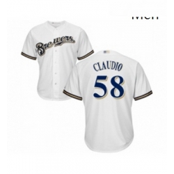 Mens Milwaukee Brewers 58 Alex Claudio Replica White Alternate Cool Base Baseball Jersey 