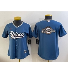 Women Milwaukee Brewers Team Big Logo Mineral Blue 2026 City Connect Stadium Stitched Baseball Jersey Women Milwaukee Brewers Team Big Logo Mineral Blue 2026 City Connect Stadium Stitched Baseball Jersey