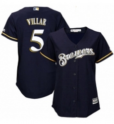 Womens Majestic Milwaukee Brewers 5 Jonathan Villar Replica Navy Blue Alternate Cool Base MLB Jersey