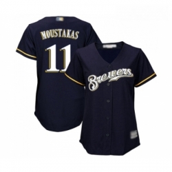 Womens Milwaukee Brewers 11 Mike Moustakas Replica Navy Blue Alternate Cool Base Baseball Jersey 