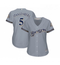 Womens Milwaukee Brewers 5 Cory Spangenberg Replica Grey Road Cool Base Baseball Jersey 