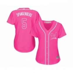 Womens Milwaukee Brewers 5 Cory Spangenberg Replica Pink Fashion Cool Base Baseball Jersey 