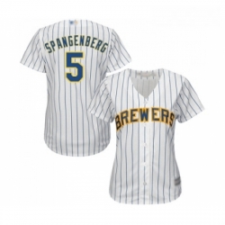 Womens Milwaukee Brewers 5 Cory Spangenberg Replica White Home Cool Base Baseball Jersey 