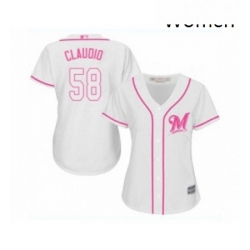 Womens Milwaukee Brewers 58 Alex Claudio Replica White Fashion Cool Base Baseball Jersey 