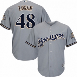 Youth Majestic Milwaukee Brewers 48 Boone Logan Replica Grey Road Cool Base MLB Jersey 