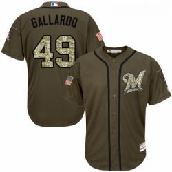 Youth Majestic Milwaukee Brewers 49 Yovani Gallardo Authentic Green Salute to Service MLB Jersey 