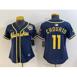 Youth Milwaukee Brewers  11 Jackson Chourio Navy With Home   Bob Uecker Patch Limited Stitched Jersey