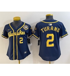 Youth Milwaukee Brewers 2 Brice Turang Navy With Home Bob Uecker Patch Limited Stitched Jersey Youth Milwaukee Brewers 2 Brice Turang Navy With Home Bob Uecker Patch Limited Stitched Jersey