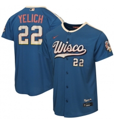 Youth Milwaukee Brewers 22 Christian Yelich Mineral Blue 2026 City Connect Stadium Stitched Baseball Jersey Youth Milwaukee Brewers 22 Christian Yelich Mineral Blue 2026 City Connect Stadium Stitched Baseball Jersey