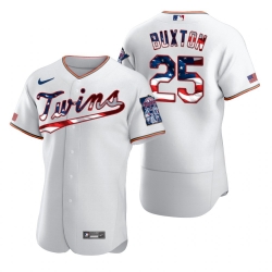 Men Minnesota Twins 25 Byron Buxton Men Nike White Fluttering USA Flag Limited Edition Flex Base MLB Jersey
