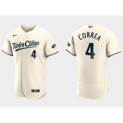 Men Minnesota Twins 4 Carlos Correa Cream Flex Base Stitched Baseball Jersey