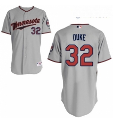 Mens Majestic Minnesota Twins 32 Zach Duke Authentic Grey Road Cool Base MLB Jersey 