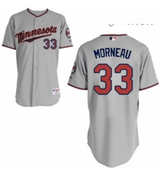 Mens Majestic Minnesota Twins 33 Justin Morneau Replica Grey Road Cool Base MLB Jersey