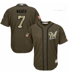 Mens Majestic Minnesota Twins 7 Joe Mauer Authentic Green Salute to Service MLB Jersey