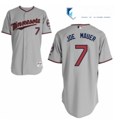 Mens Majestic Minnesota Twins 7 Joe Mauer Authentic Grey Road Cool Base MLB Jersey