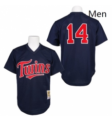 Mens Mitchell and Ness 1991 Minnesota Twins 14 Kent Hrbek Replica Navy Blue Throwback MLB Jersey