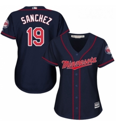 Womens Majestic Minnesota Twins 19 Anibal Sanchez Authentic Navy Blue Alternate Road Cool Base MLB Jersey 