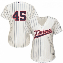 Womens Majestic Minnesota Twins 45 Phil Hughes Replica Cream Alternate Cool Base MLB Jersey