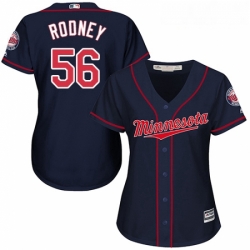 Womens Majestic Minnesota Twins 56 Fernando Rodney Authentic Navy Blue Alternate Road Cool Base MLB Jersey 