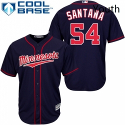 Youth Majestic Minnesota Twins 54 Ervin Santana Authentic Navy Blue Alternate Road Cool Base MLB Jersey