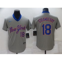 Men New York Mets 18 Darryl Strawberry Grey Stitched Baseball jersey